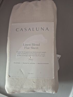 Casaluna Linen Blend Flat Sheet Cream - Full